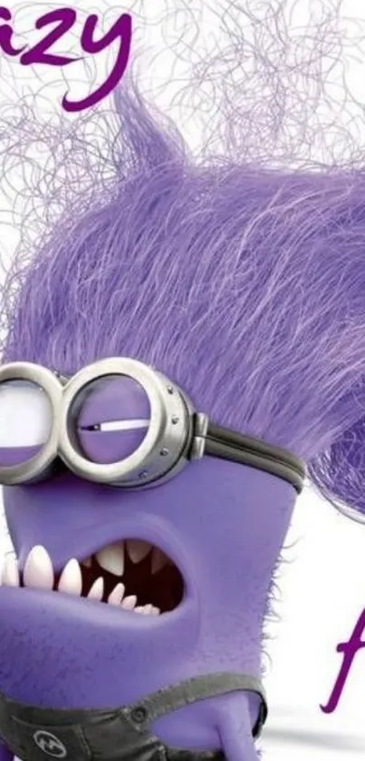 Purple cartoon character with wild purple hair.