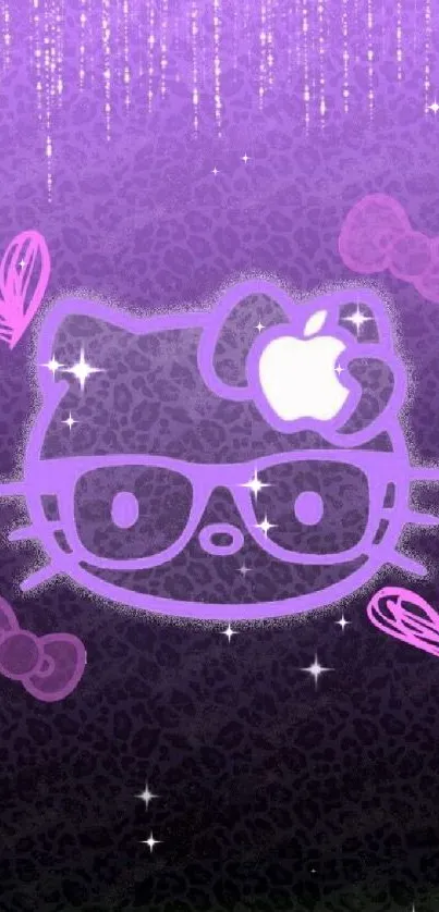 Purple wallpaper featuring a cat and hearts design, perfect for phone screens.