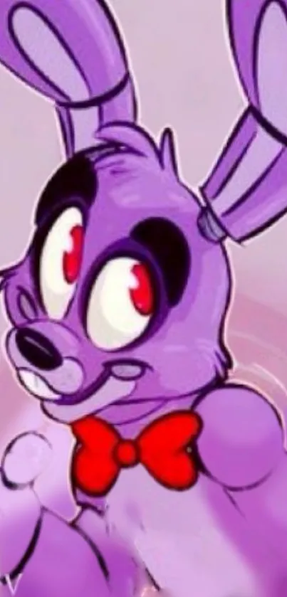 Purple cartoon character with red bowtie.