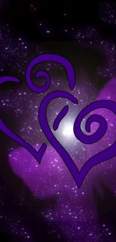 Purple cosmic heart mobile wallpaper with galaxy theme.