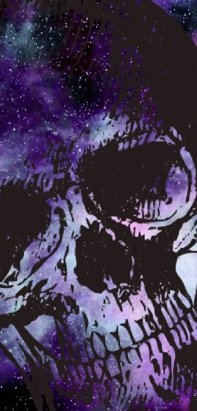 Purple cosmic skull artwork with nebula background.