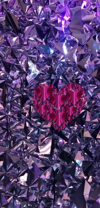 Purple crystal abstract with central pink heart design.