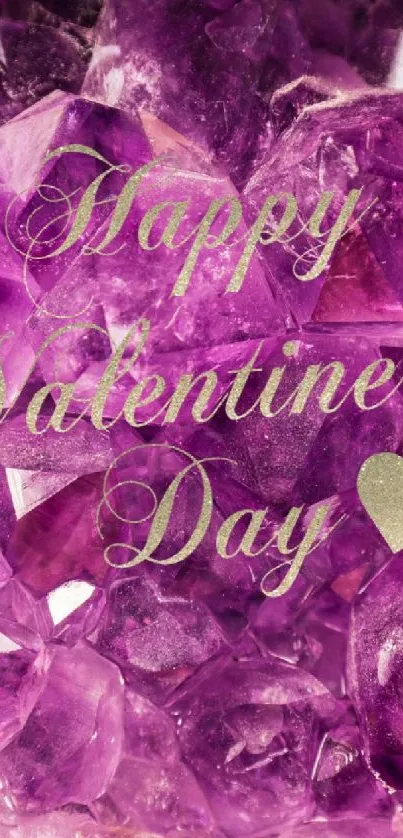 Valentine's Day message on a purple crystal background.