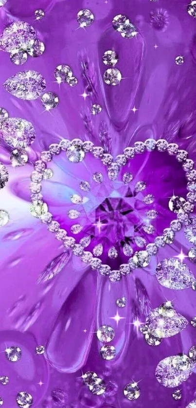 Purple diamond heart wallpaper with jewels.