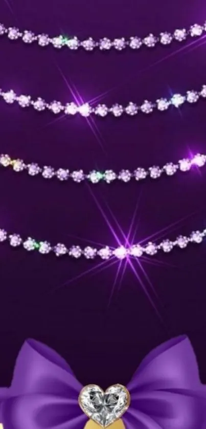 Purple mobile wallpaper with diamond chains and a bow.