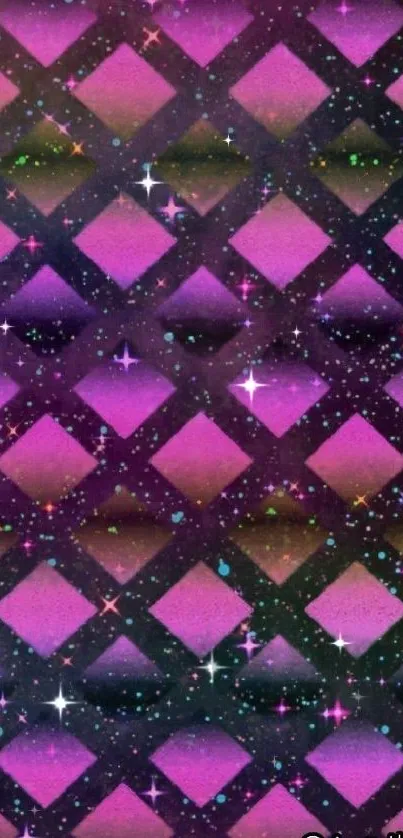 Pink and purple diamond galaxy pattern wallpaper.