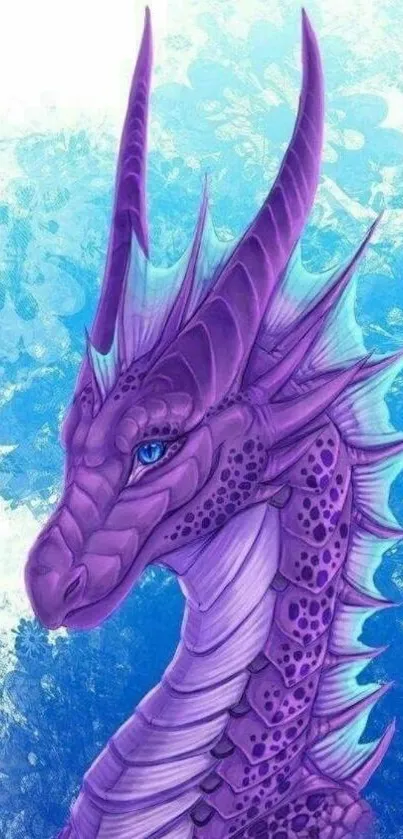 Purple dragon on a blue background mobile wallpaper.