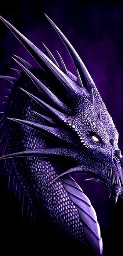 Purple dragon with detailed scales on a black background mobile wallpaper.