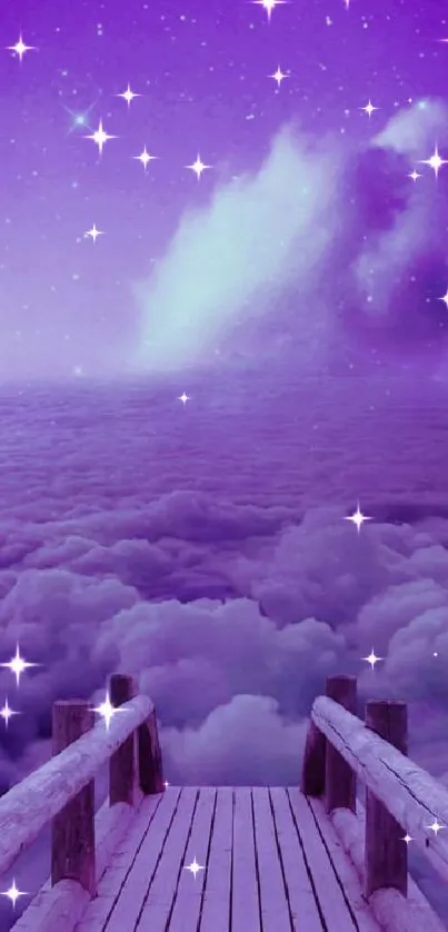 Violet dreamscape wallpaper with clouds and stars.