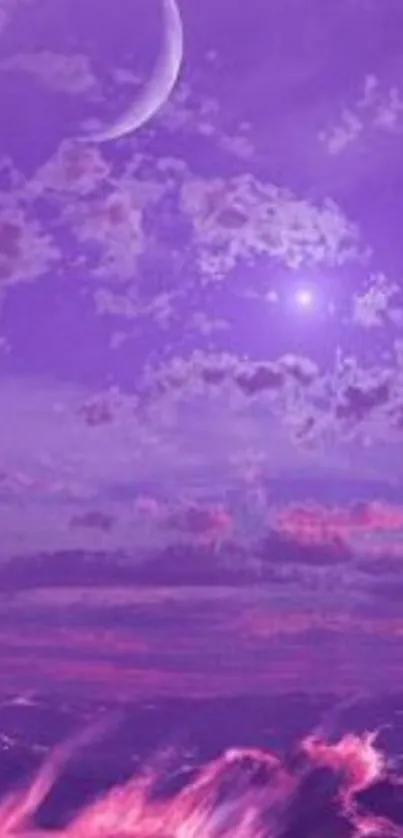 Purple sky with moon and clouds wallpaper.