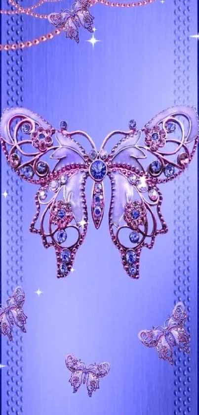 Purple butterfly wallpaper with jewel-like design.