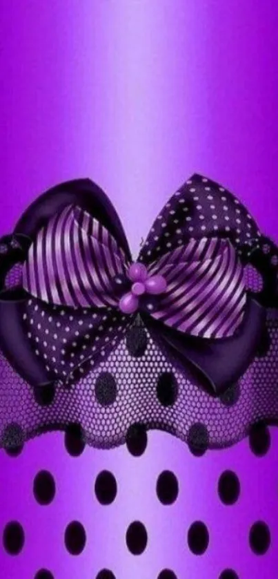 Stylish purple phone wallpaper with bow and lace design.