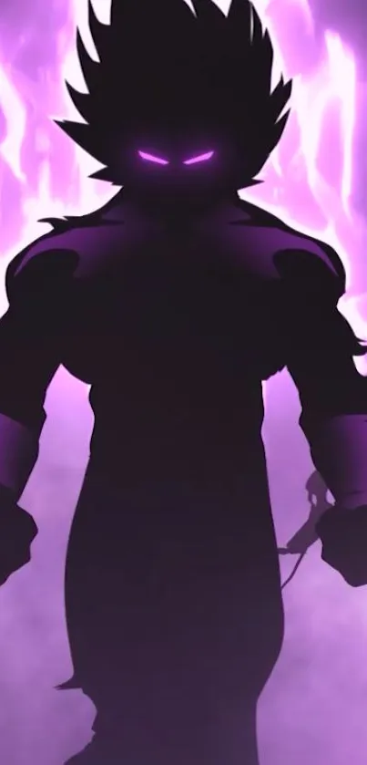 Anime silhouette with purple glow, exuding power and mystery on a phone screen.