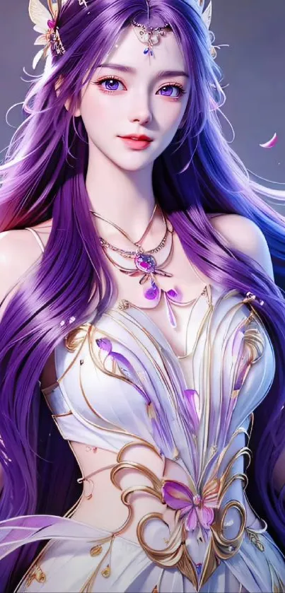 Anime princess with purple hair and elegant attire.