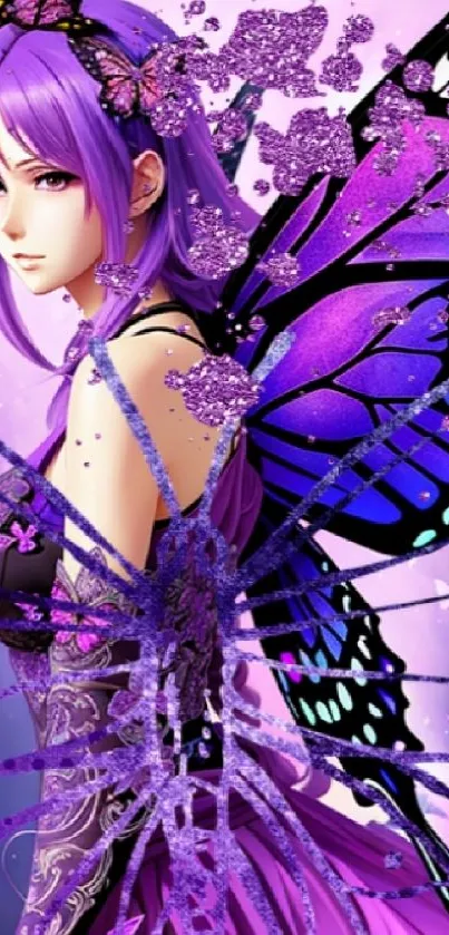 Purple fantasy butterfly art wallpaper with vibrant hues and mystical elements.