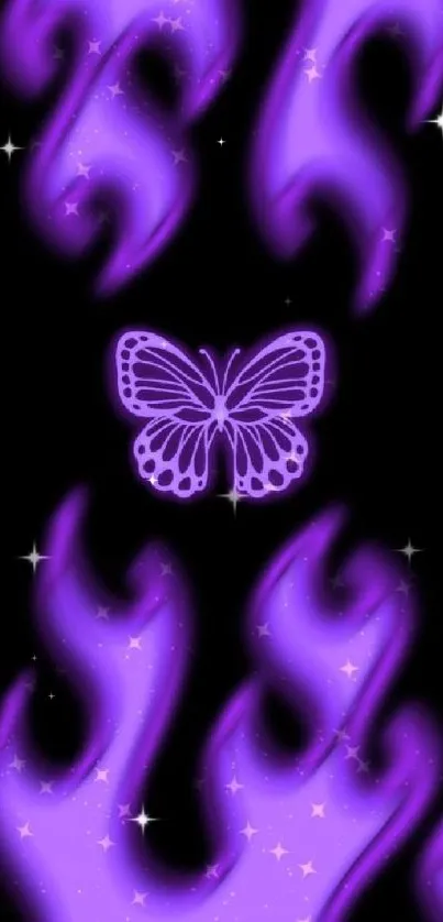 Purple flame wallpaper with butterfly design.