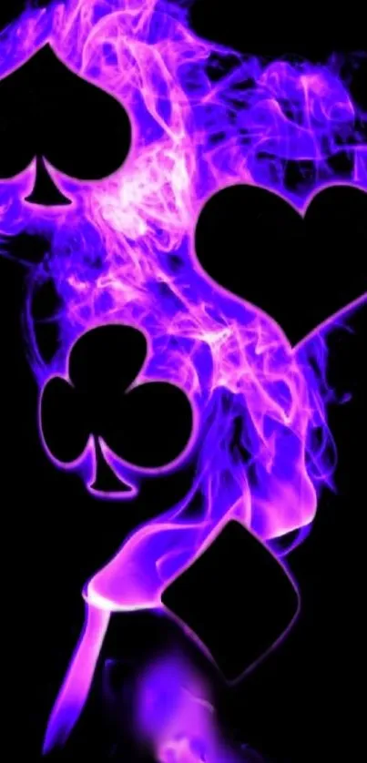 Purple flames with card symbols on black background.