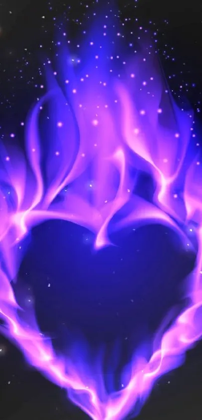 Mobile wallpaper with a vibrant purple flaming heart.