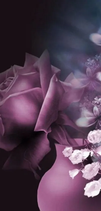 Purple flowers and vase artistic wallpaper