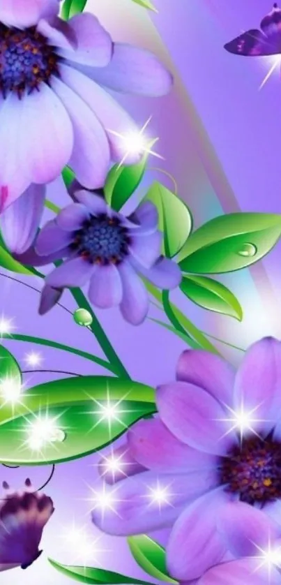 Purple flowers and butterflies mobile wallpaper