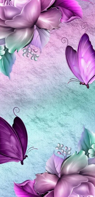 Purple floral and butterfly mobile phone wallpaper with artistic design.