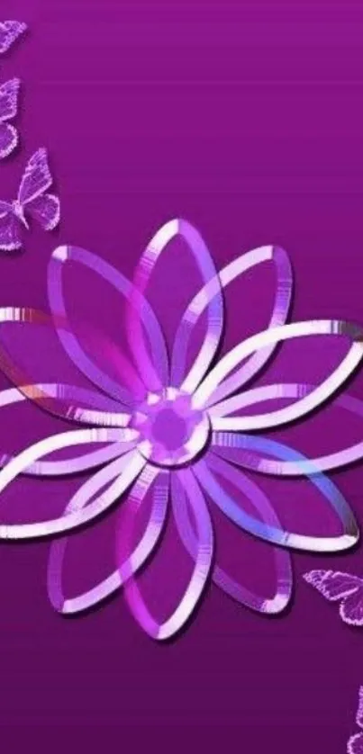 Purple wallpaper with flower and butterfly accents, perfect for a mobile background.