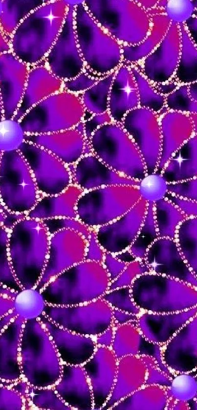 Purple wallpaper with floral gem patterns.