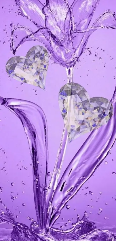 Purple splash design with crystal hearts and flowers.