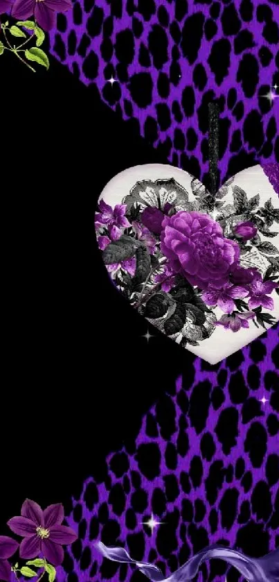 Purple floral heart with leopard print.