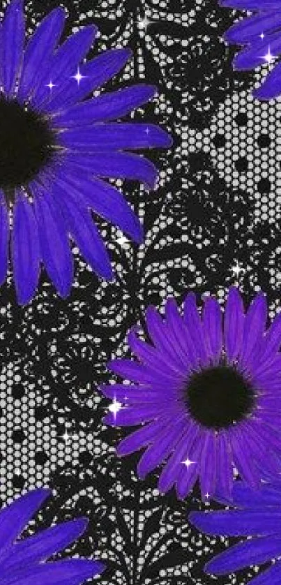 Vibrant purple floral lace mobile wallpaper.