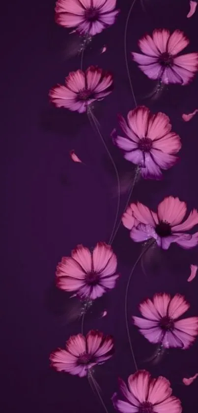 Purple floral mobile wallpaper with pink flowers.