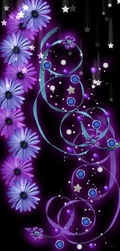 Purple floral mobile wallpaper with intricate design.