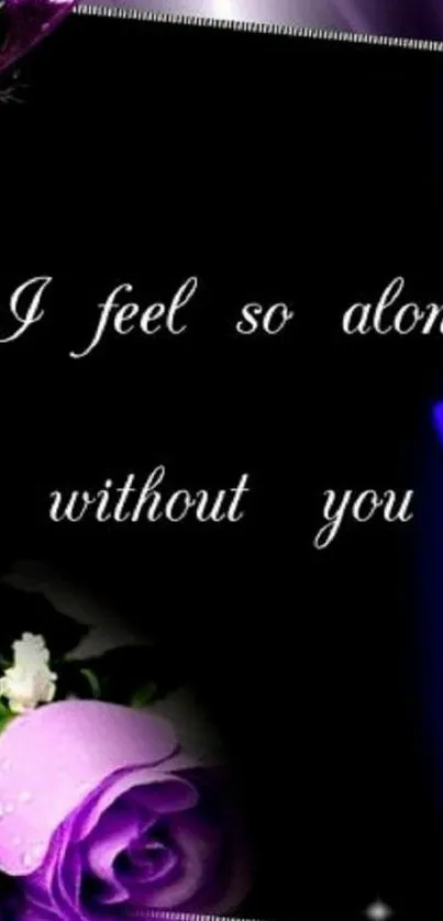 Purple floral wallpaper with emotional text saying 'I feel so alone without you'.