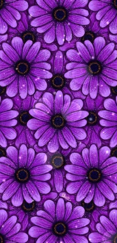 Purple floral wallpaper with daisy flowers.