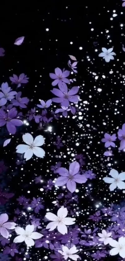 Purple blossoms amidst a starry night backdrop.