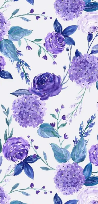 Purple watercolor floral mobile wallpaper with elegant pattern.