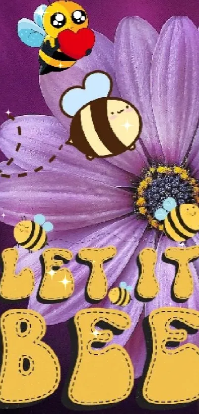 Purple flower with bees and 'Let it Bee' text on a vibrant background.