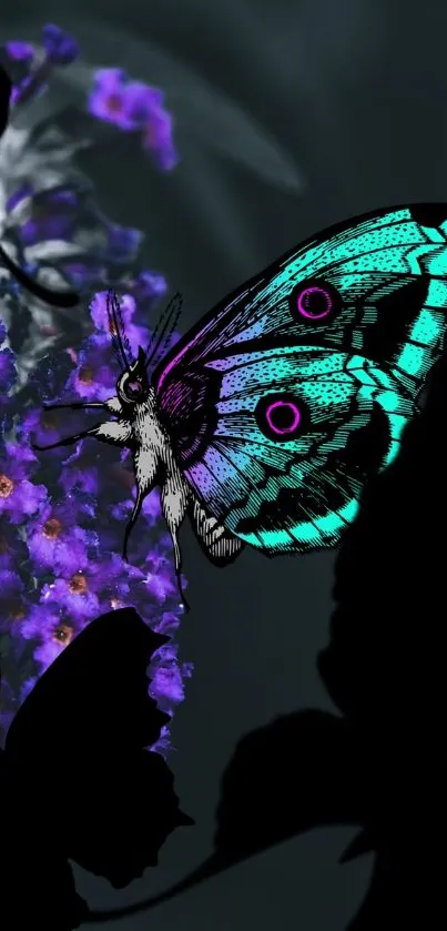 Dark wallpaper with a vivid, purple flower in focus against a moody background.
