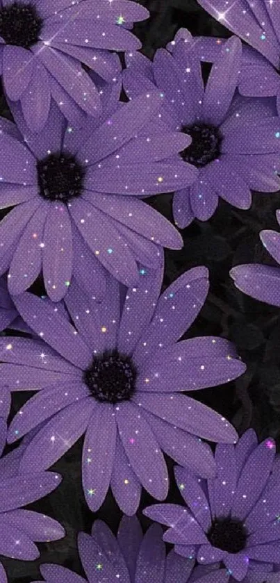 Purple flowers with sparkles mobile wallpaper, elegant design.