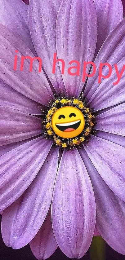 Purple flower with a smiling emoji in center.