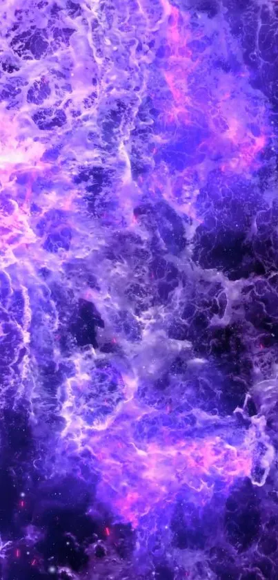 Purple galaxy nebula mobile wallpaper with cosmic swirls.