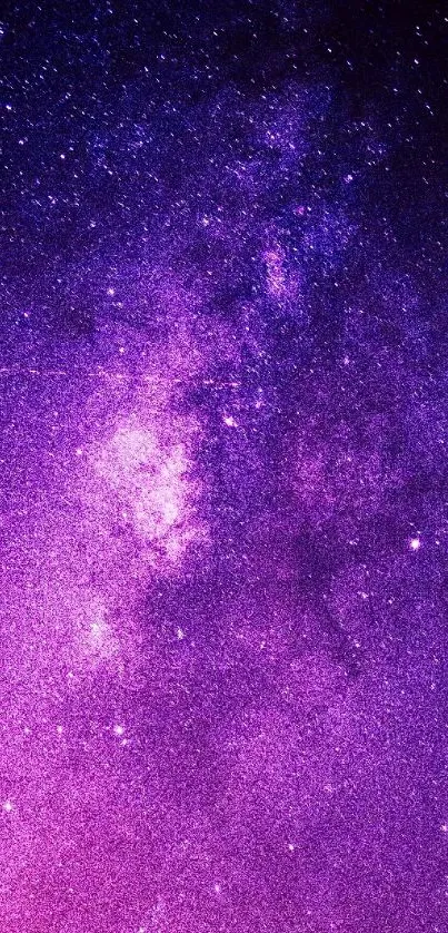 Stunning purple galaxy wallpaper with stars and cosmic light for mobile screen.