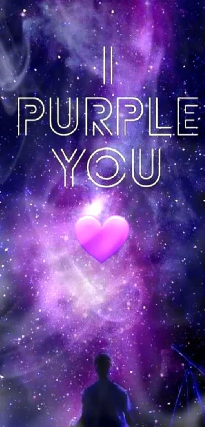 Purple galaxy wallpaper with 'I Purple You' text.