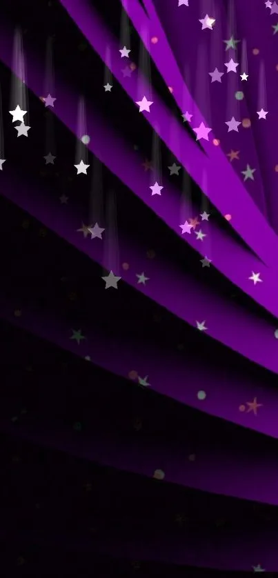 Purple galaxy wallpaper with stars and layered waves.