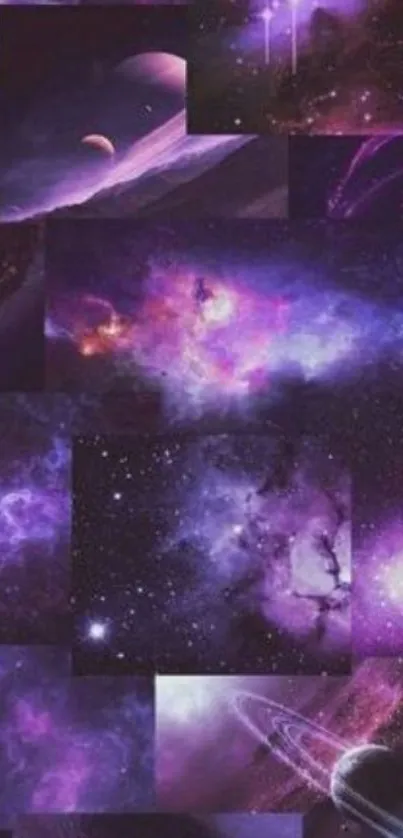 Purple galaxy wallpaper with cosmic clouds and stars.