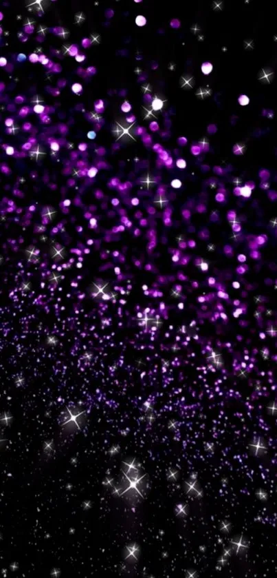 Purple galaxy wallpaper with sparkling effects, perfect for mobile screens.