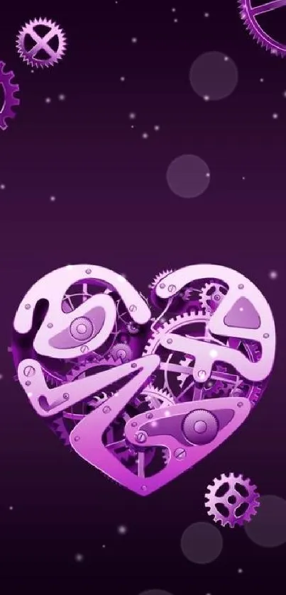 Purple heart-shaped gears on a violet background.