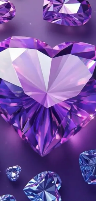 Heart-shaped purple gemstone wallpaper with sparkling gems.