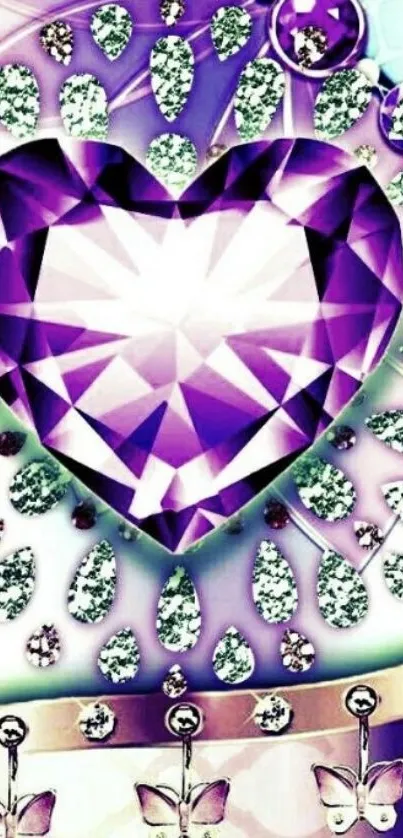 Purple heart gemstone with jewels mobile wallpaper.