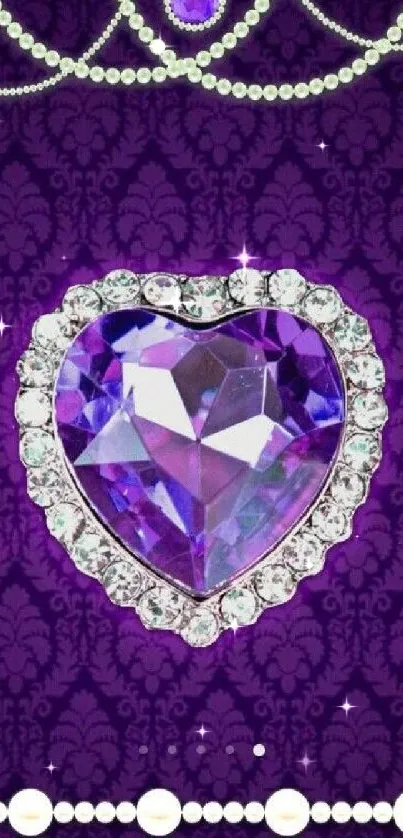 Heart-shaped purple gem with pearls and diamonds.